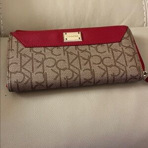 Calvin Klein Tan and Red Logo Wallet